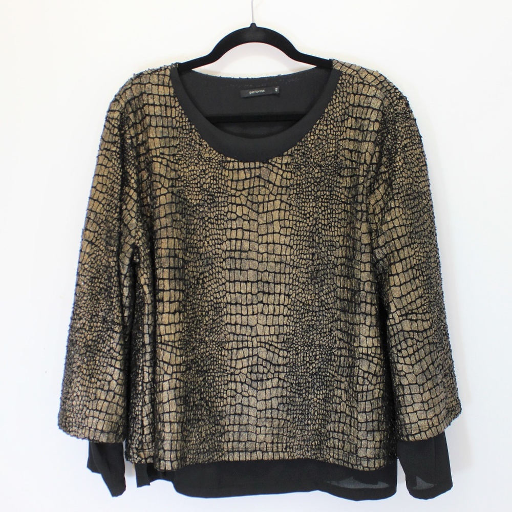 PAZ TORRAS Spain Gold Black Oversized Popover Top